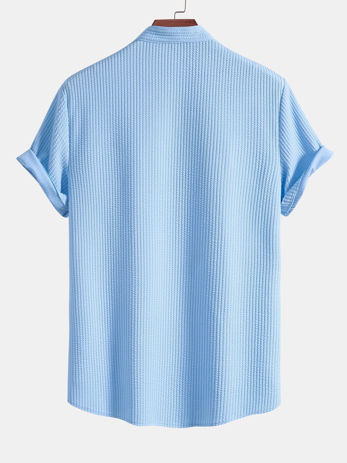 Men's Short Sleeve Textured Shirt Stand Up Collar Summer
