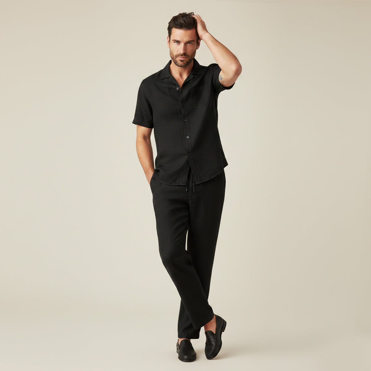 Men's Linen Camp Collar Shirt Trousers Co-ord Set Summer