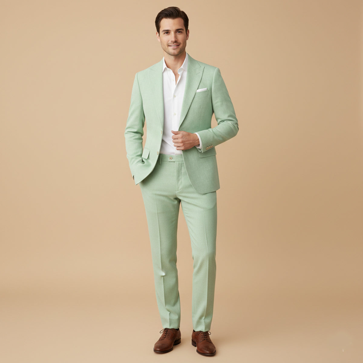Men's Linen Notch Lapel Two Piece Blazer and Trouser Suit Set