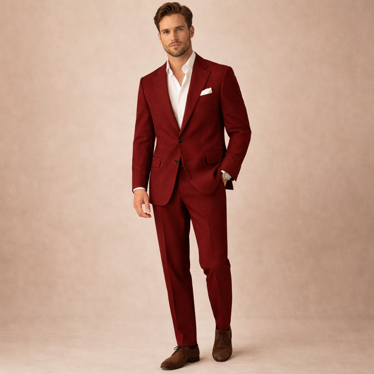 Men's Linen Suit, 2 Piece Notch Lapel Blazer & Trousers, Summer Wedding